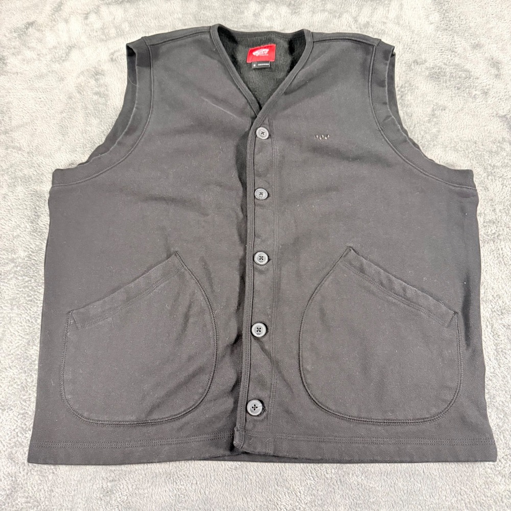 Vans Off The Wall Mens Fleece Lined Button Front Vest Black Size M Pockets‎